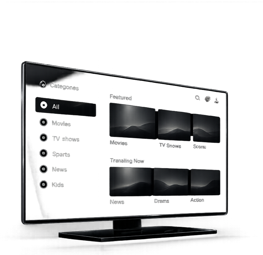 Strong 8K IPTV player interface showing live TV channels and VOD content on smart TV UK 2026 in 4K and 8K quality