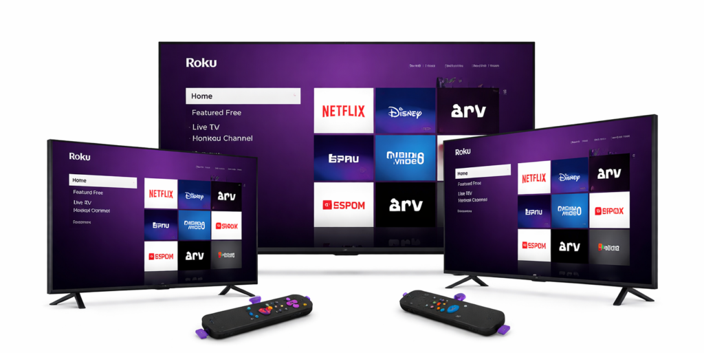 Strong 8K IPTV setup on Roku TV devices showing IPTV player installation and channel loading on Roku streaming devices in the UK